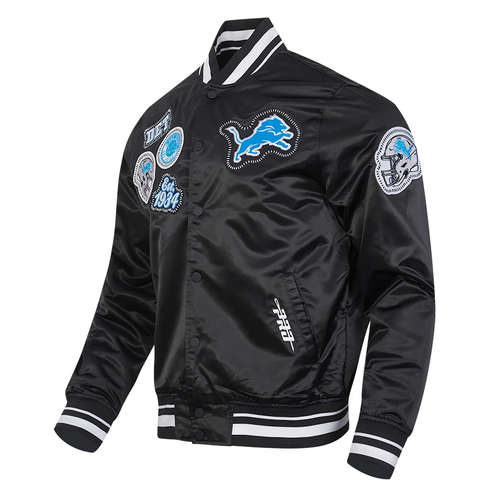 Alternative view of Detroit Lions Diy Pick Stitch Black Satin Varsity Jacket