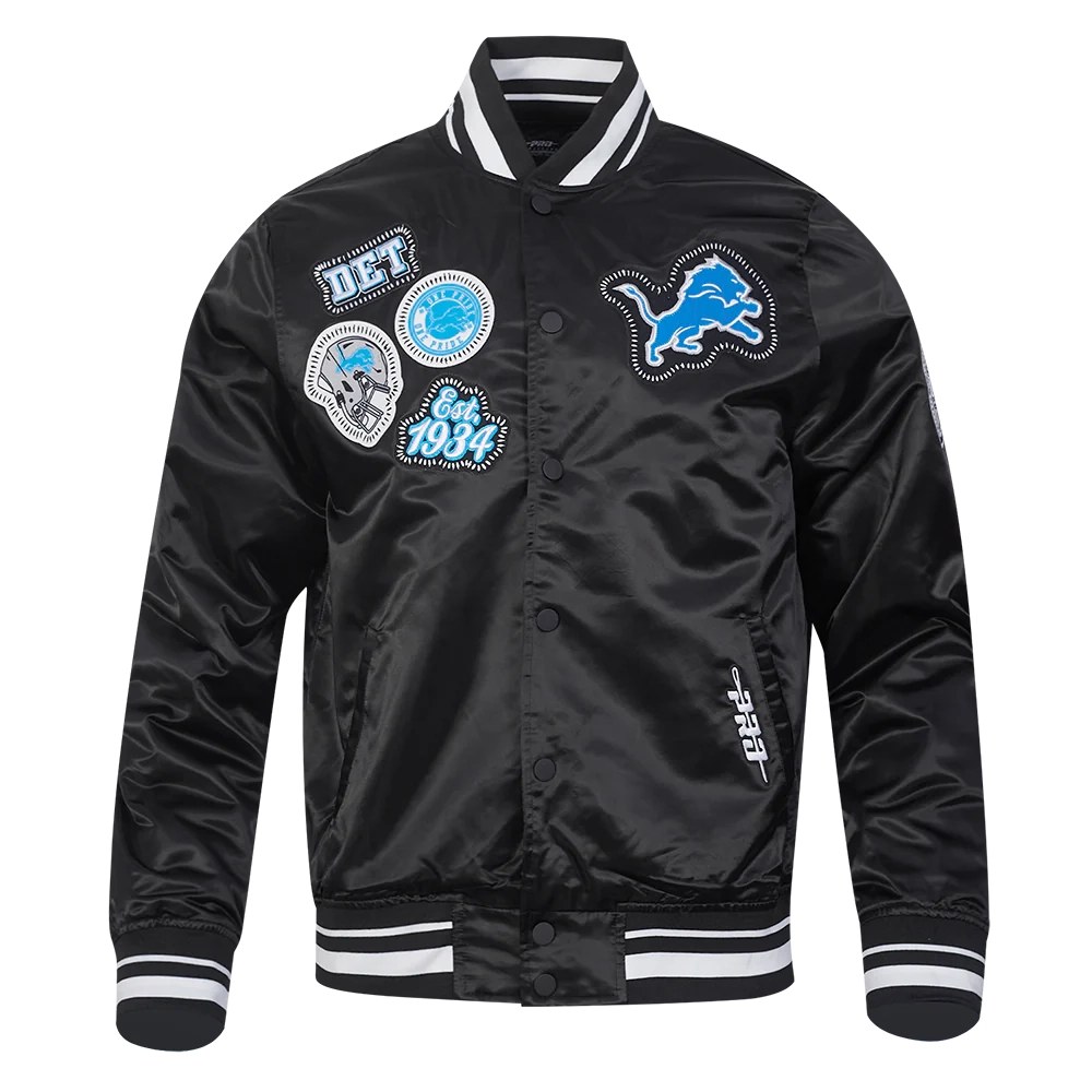 Detroit Lions Diy Pick Stitch Black Satin Varsity Jacket