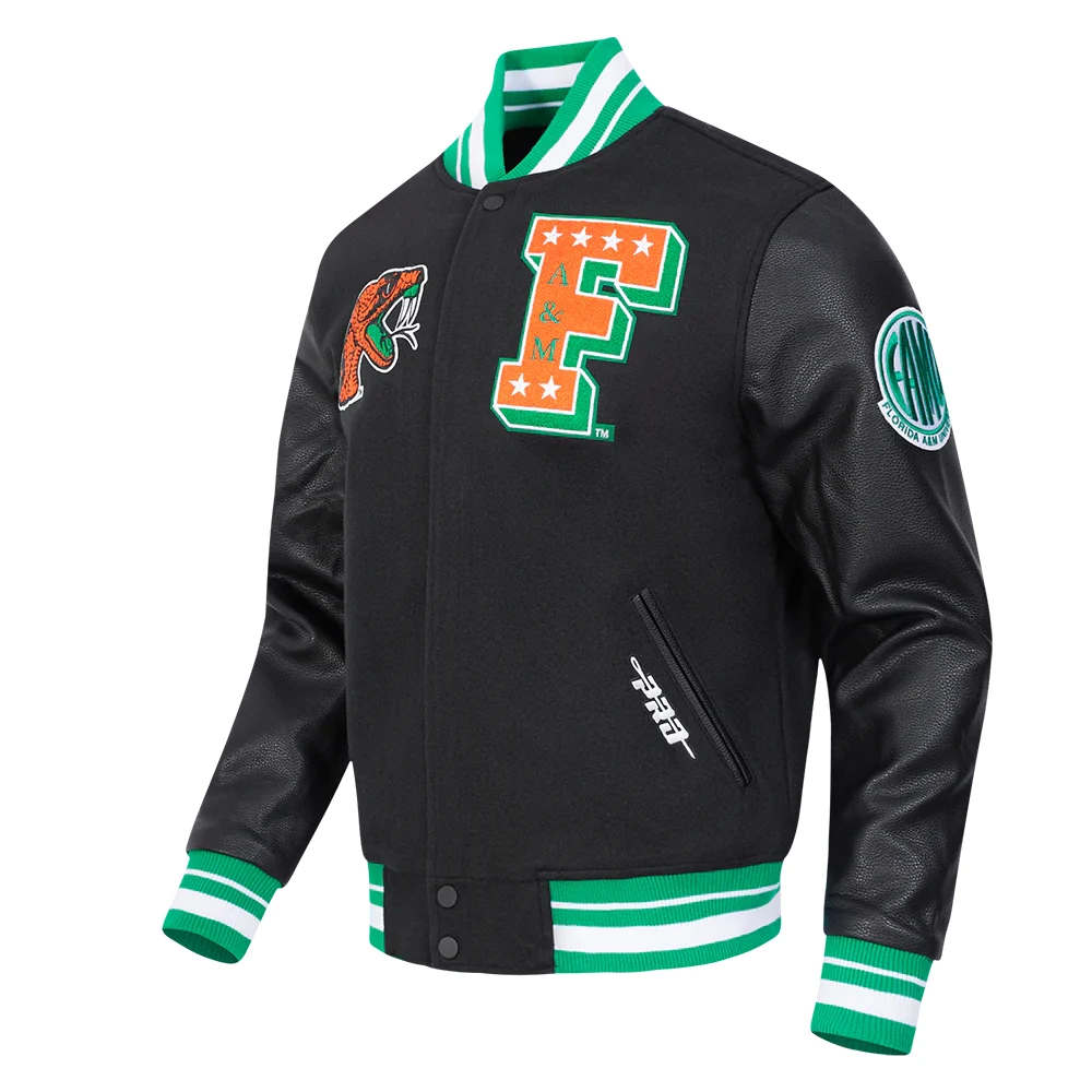 Alternative view of Florida A&M Rattlers Classic Black Wool & Leather Varsity Jacket