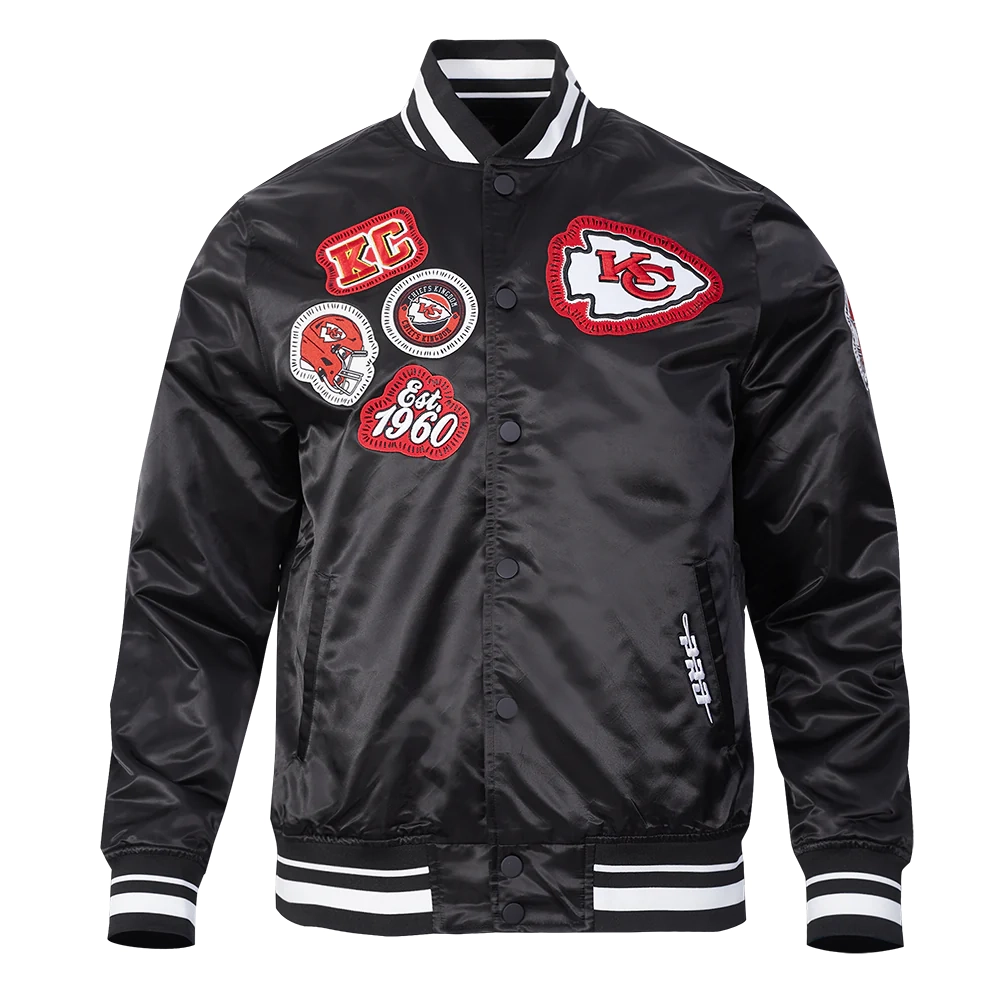 Kansas City Chiefs Diy Pick Stitch Black Satin Varsity Jacket