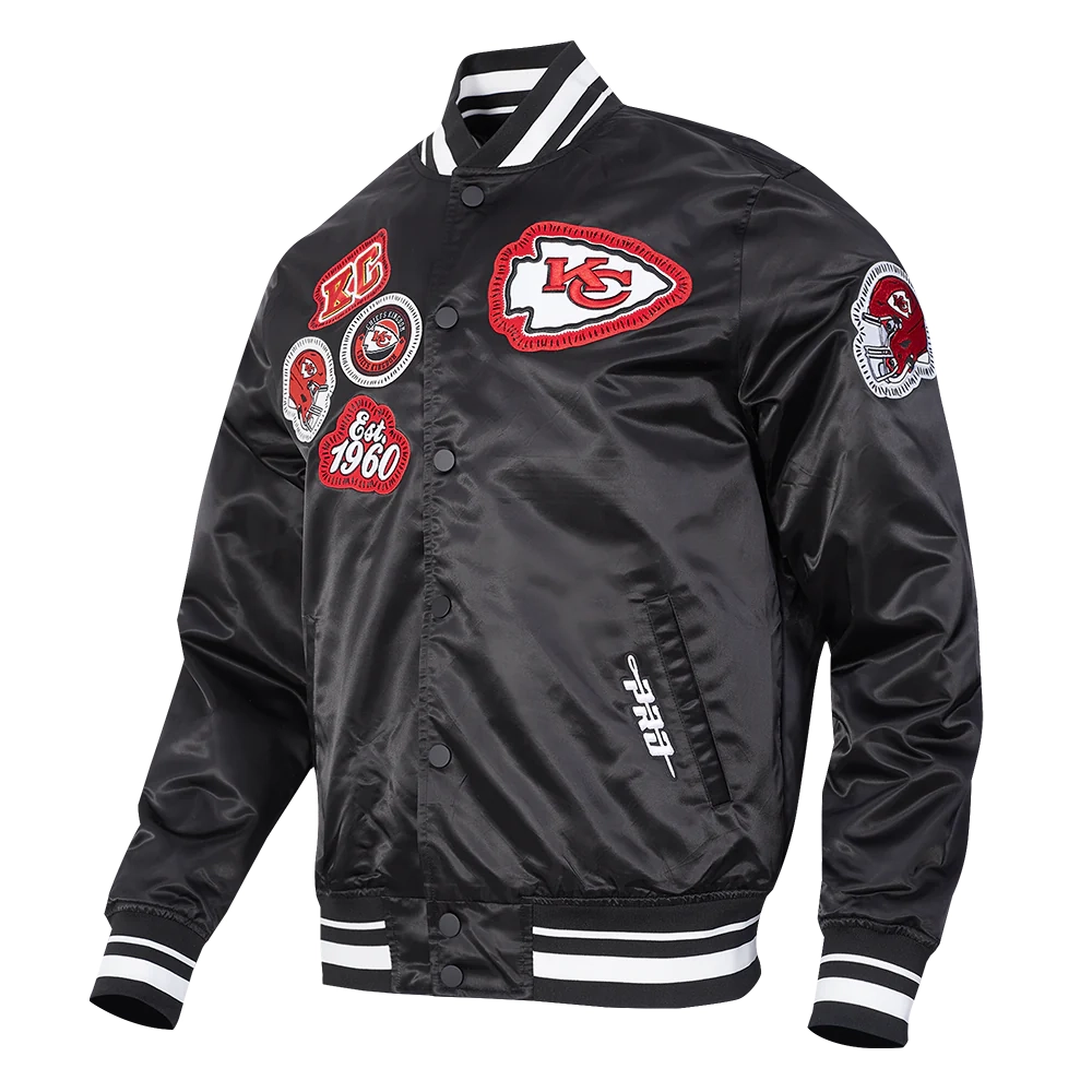 Alternative view of Kansas City Chiefs Diy Pick Stitch Black Satin Varsity Jacket