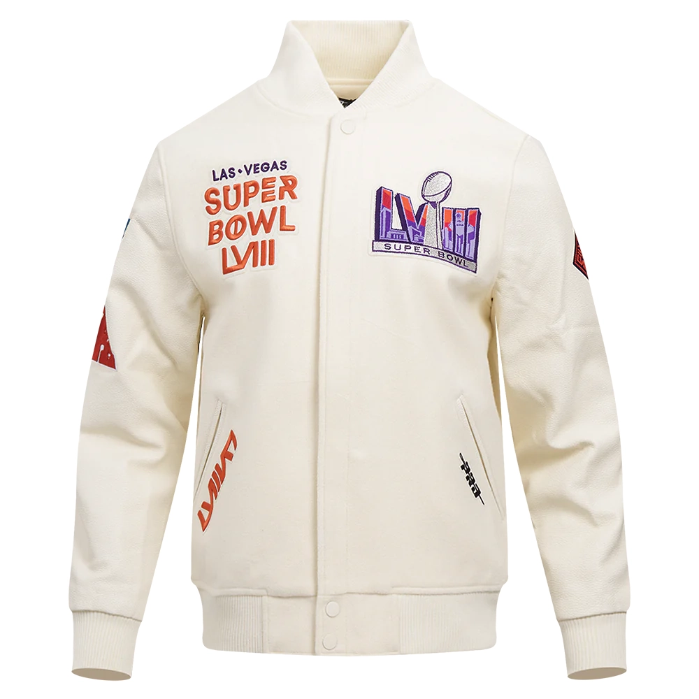 NFL Superbowl LVIII Rib Knitted Wool & Leather Varsity Jacket