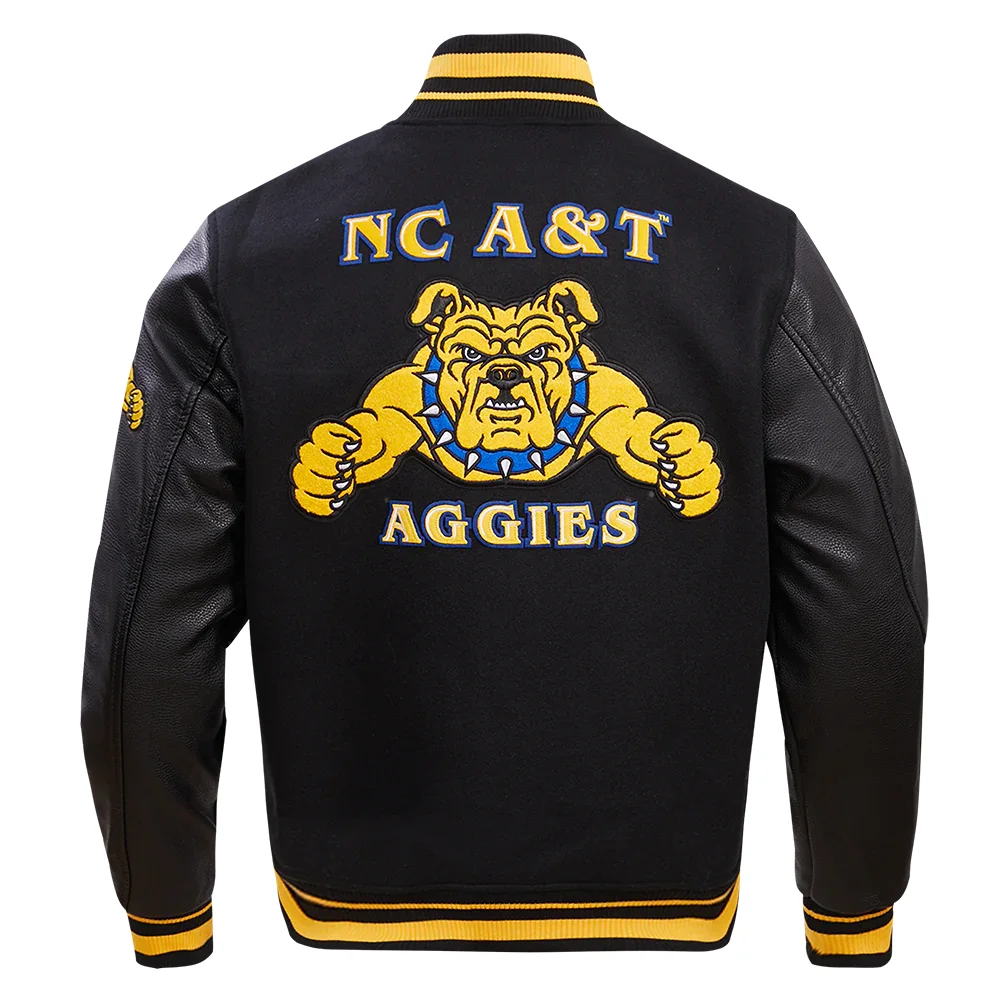 North Carolina A&T Aggies Classic Black Wool & Leather Varsity Jacket - Image 4