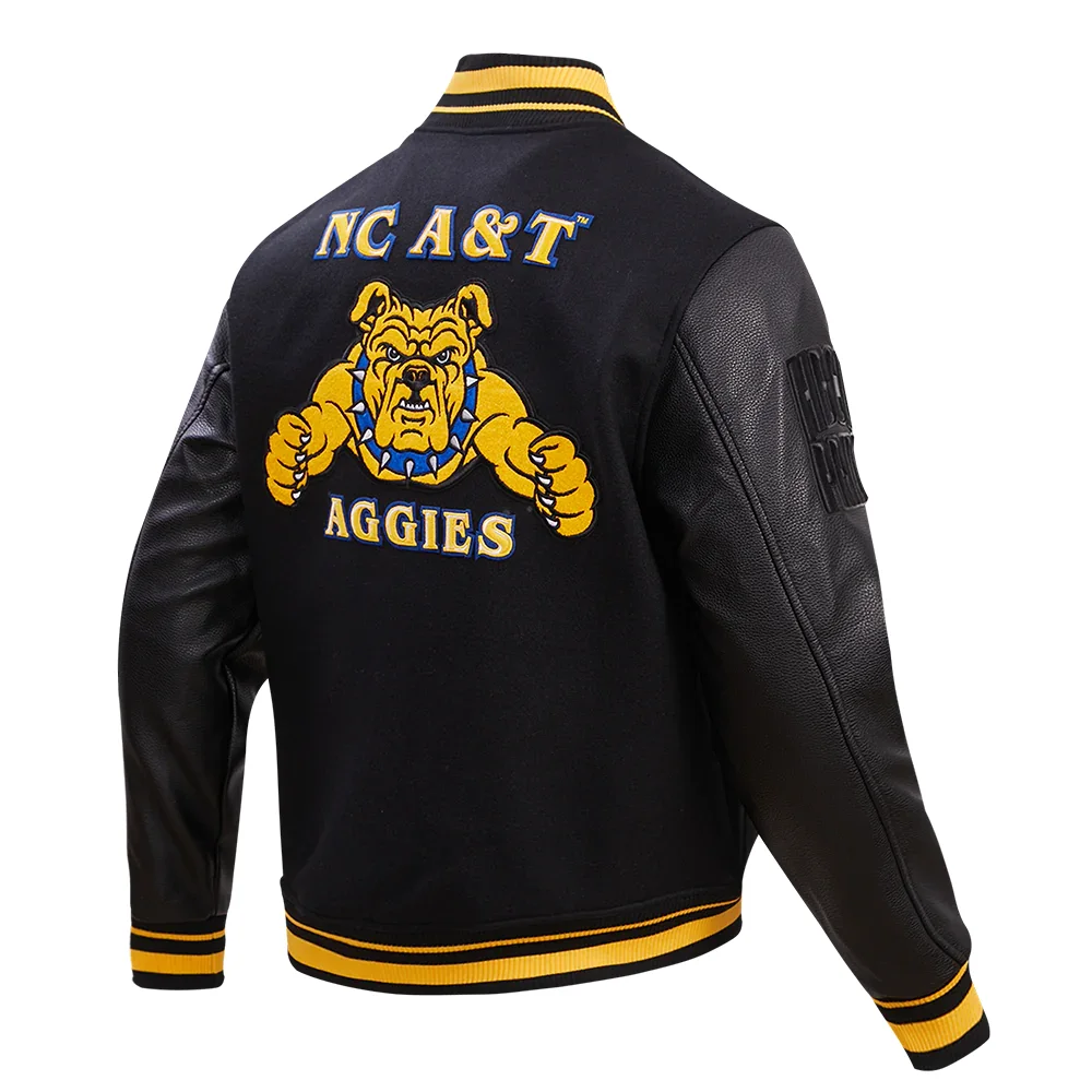 North Carolina A&T Aggies Classic Black Wool & Leather Varsity Jacket - Image 3