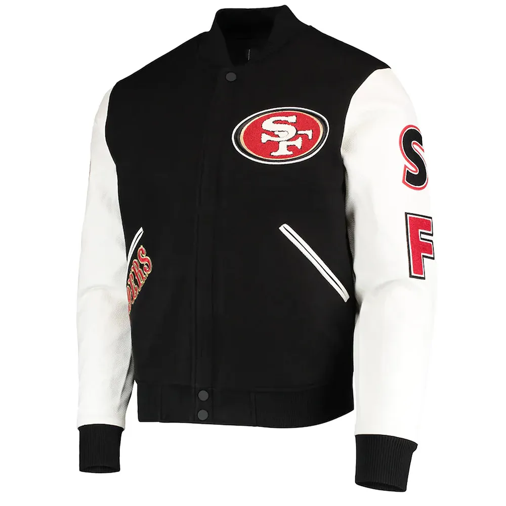 San Francisco 49ers Classic Black & White Wool & Leather Varsity Jacket