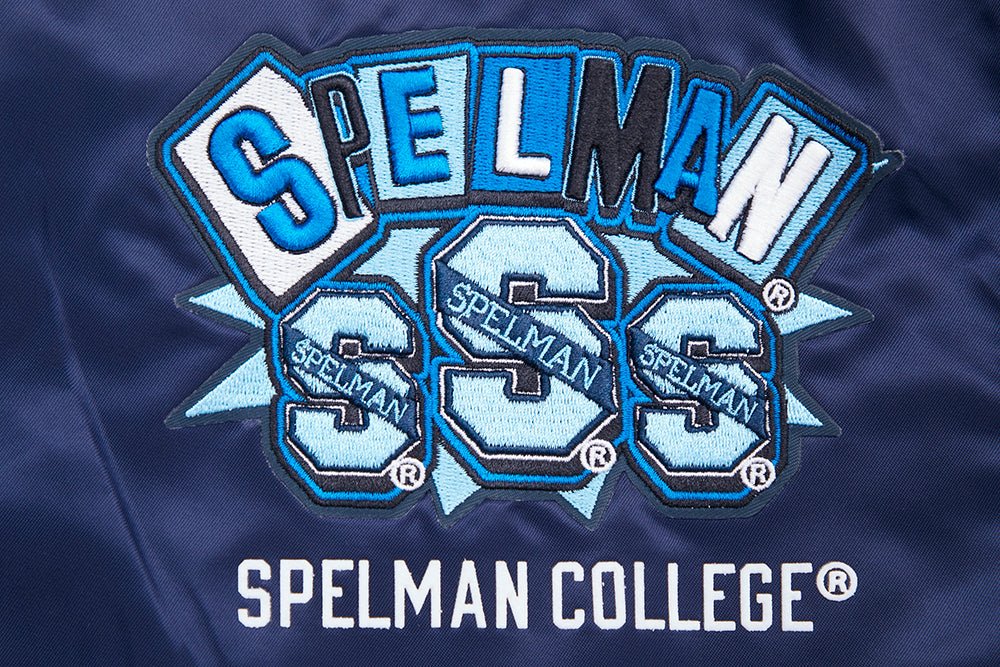 Spelman Collage Jaguars Homecoming Navy Satin Varsity Jacket - Image 10