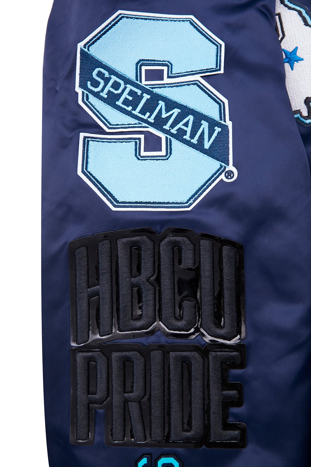 Spelman Collage Jaguars Homecoming Navy Satin Varsity Jacket - Image 9
