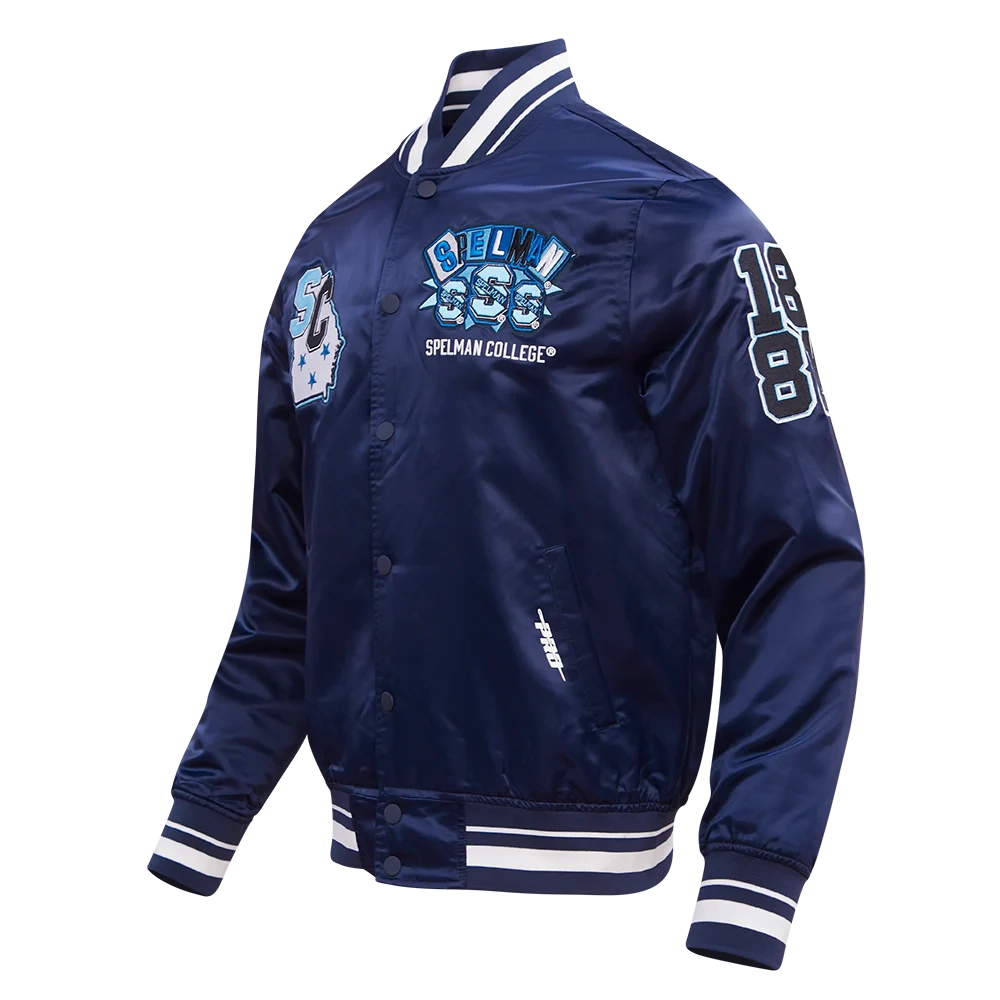 Alternative view of Spelman Collage Jaguars Homecoming Navy Satin Varsity Jacket
