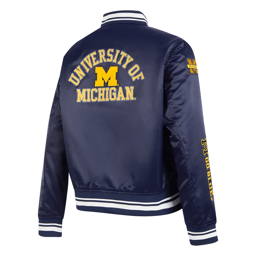 Women's Michigan Wolverines Classic Satin Varsity Jacket - Image 3