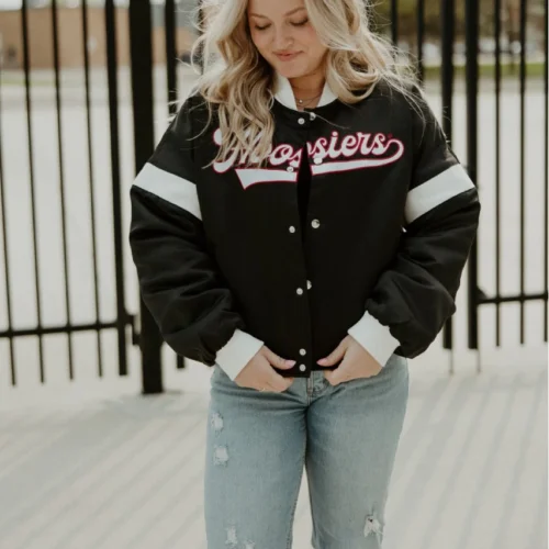 Women's Indiana Hoosiers Miles Swipe Satin Varsity Jacket