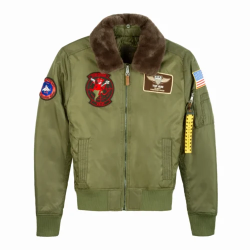 Miss Top Gun B-15 Women's Flight Bomber Olive Jacket With Patches