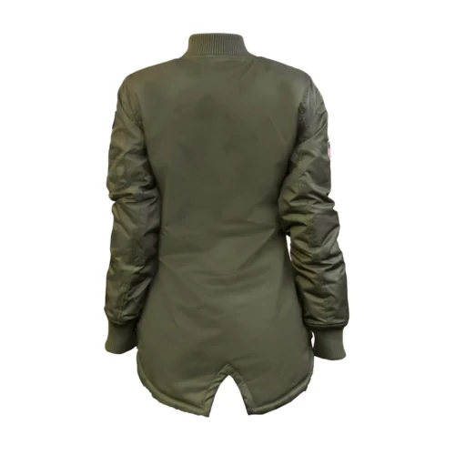 Alternative view of Miss Top Gun Women's Longline Bomber Olive Satin Jacket