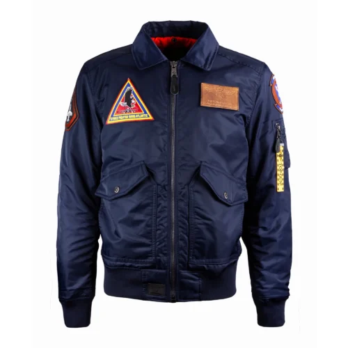 Top Gun Atlantic Fleet Shearling Bomber Navy Satin Jacket - Image 3