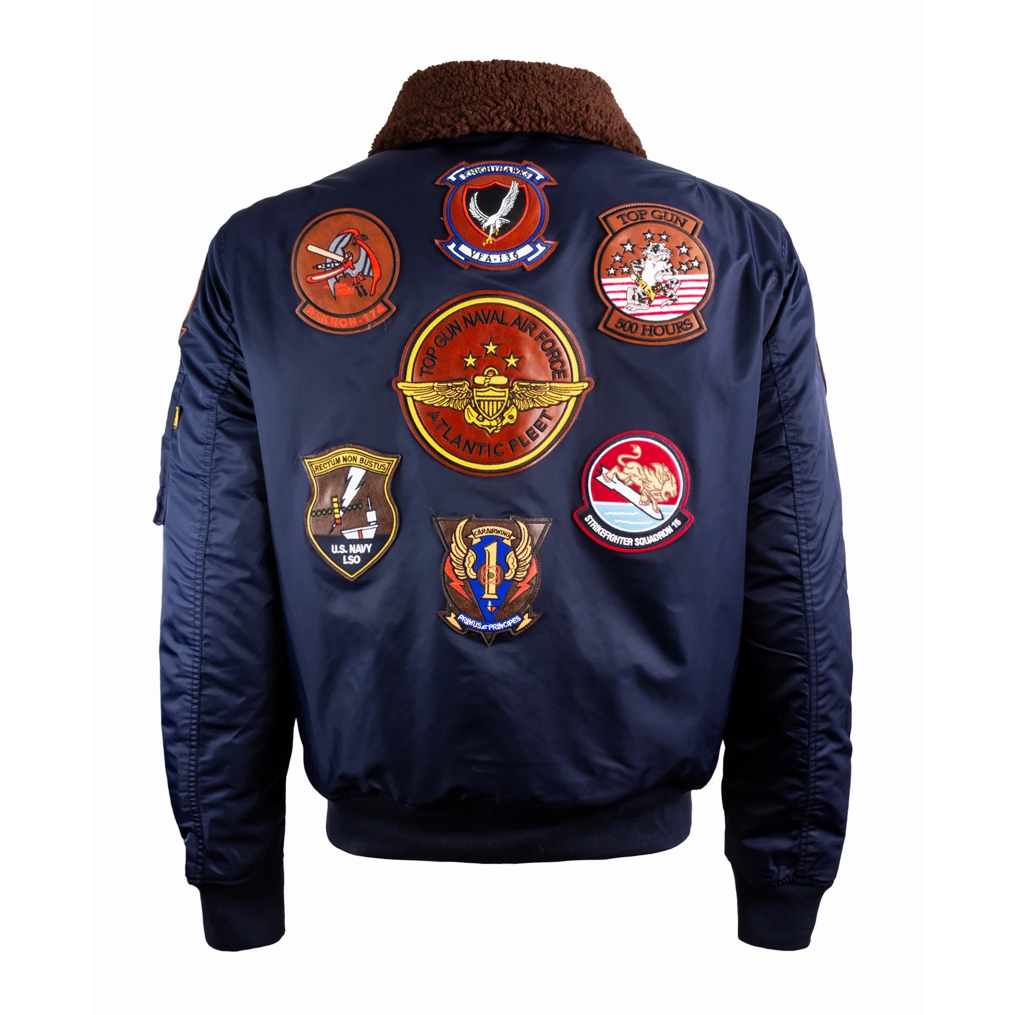 Top Gun Atlantic Fleet Shearling Bomber Navy Satin Jacket - Image 2