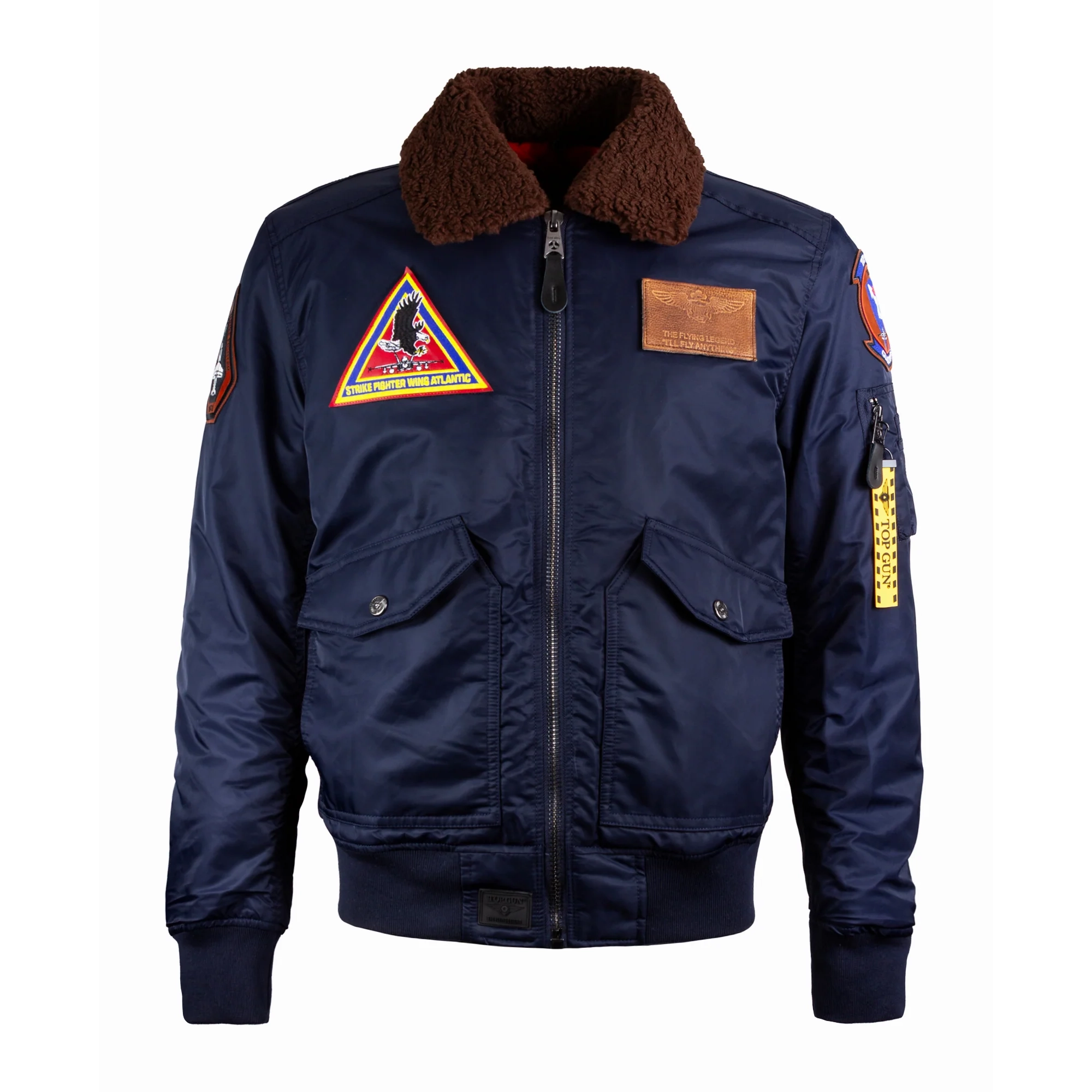 Top Gun Atlantic Fleet Shearling Bomber Navy Satin Jacket