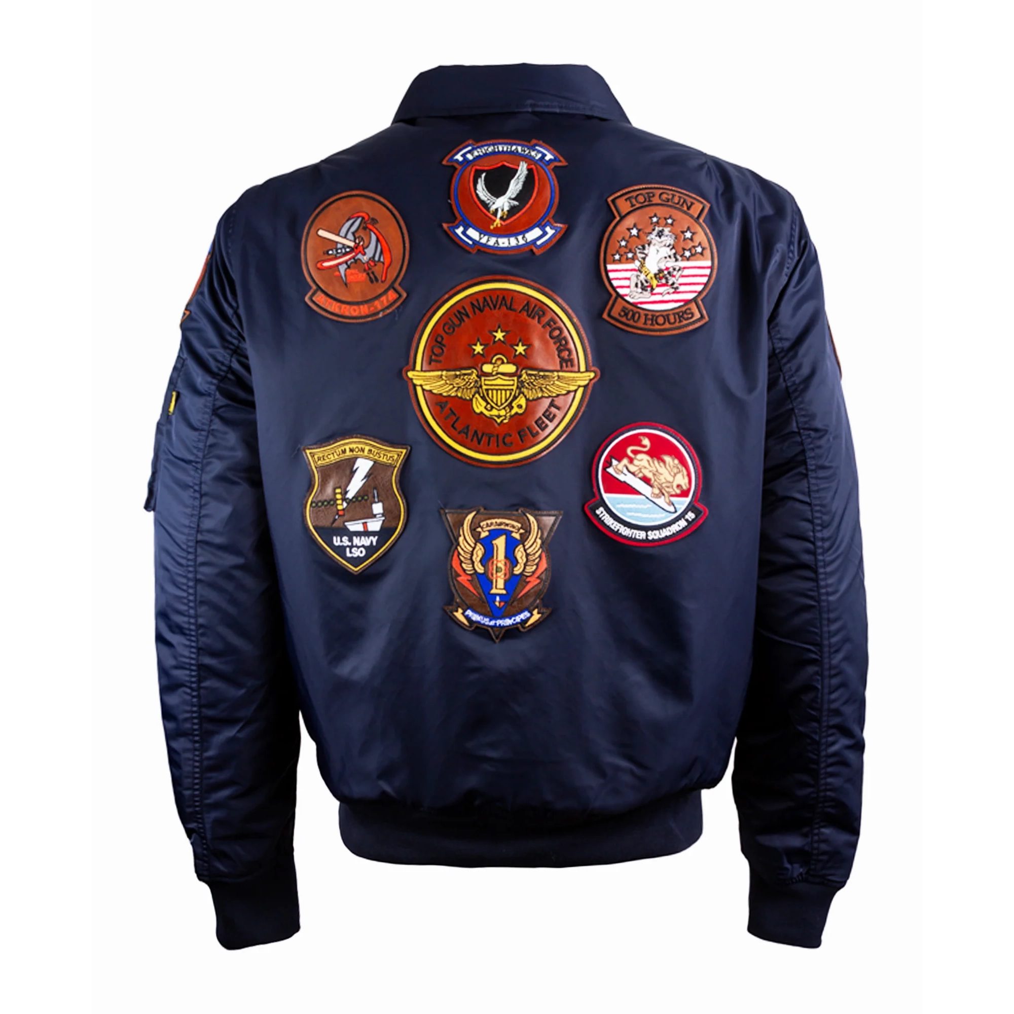 Top Gun Atlantic Fleet Shearling Bomber Navy Satin Jacket - Image 4