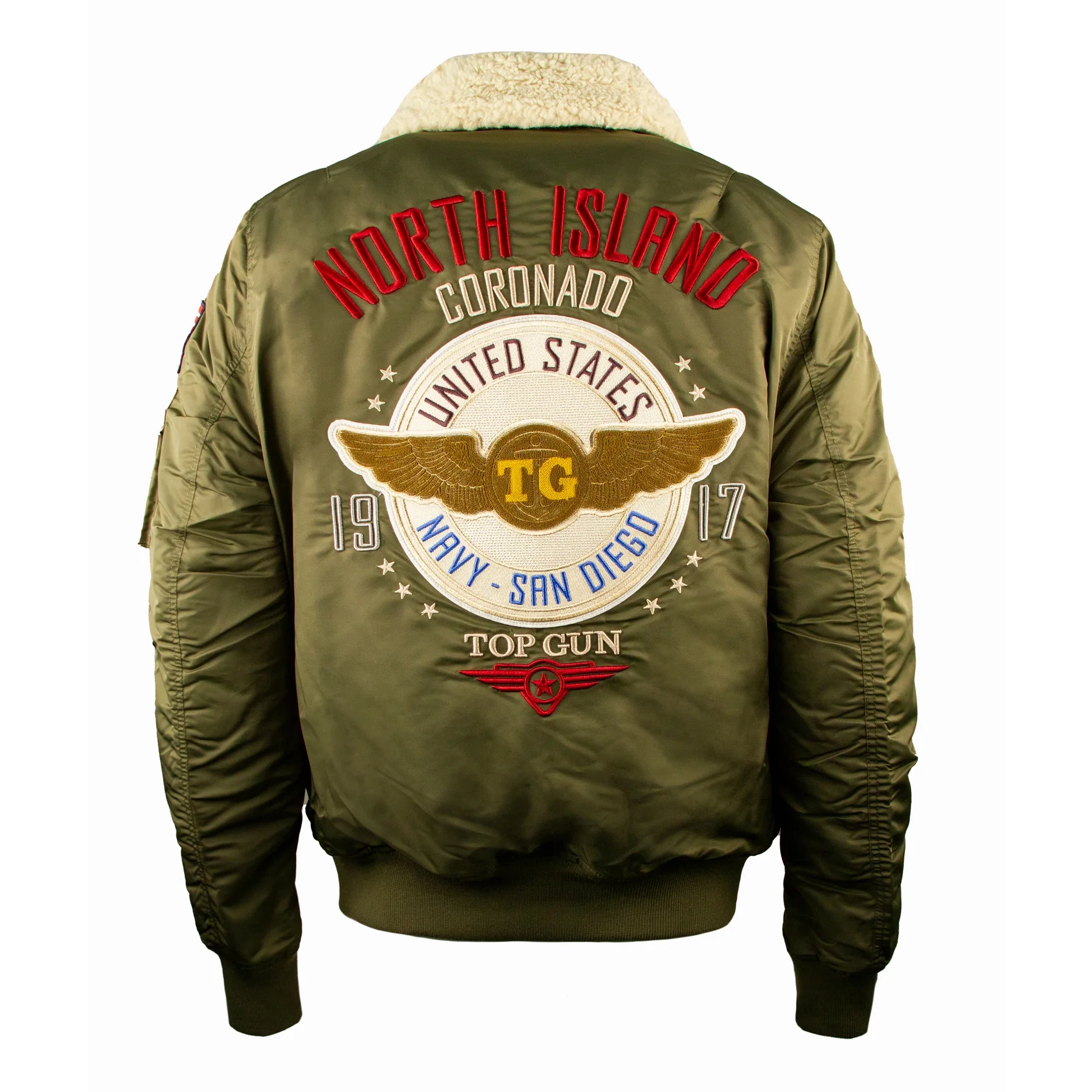 Top Gun Coronado Shearling Bomber Green Satin Jacket - Image 2