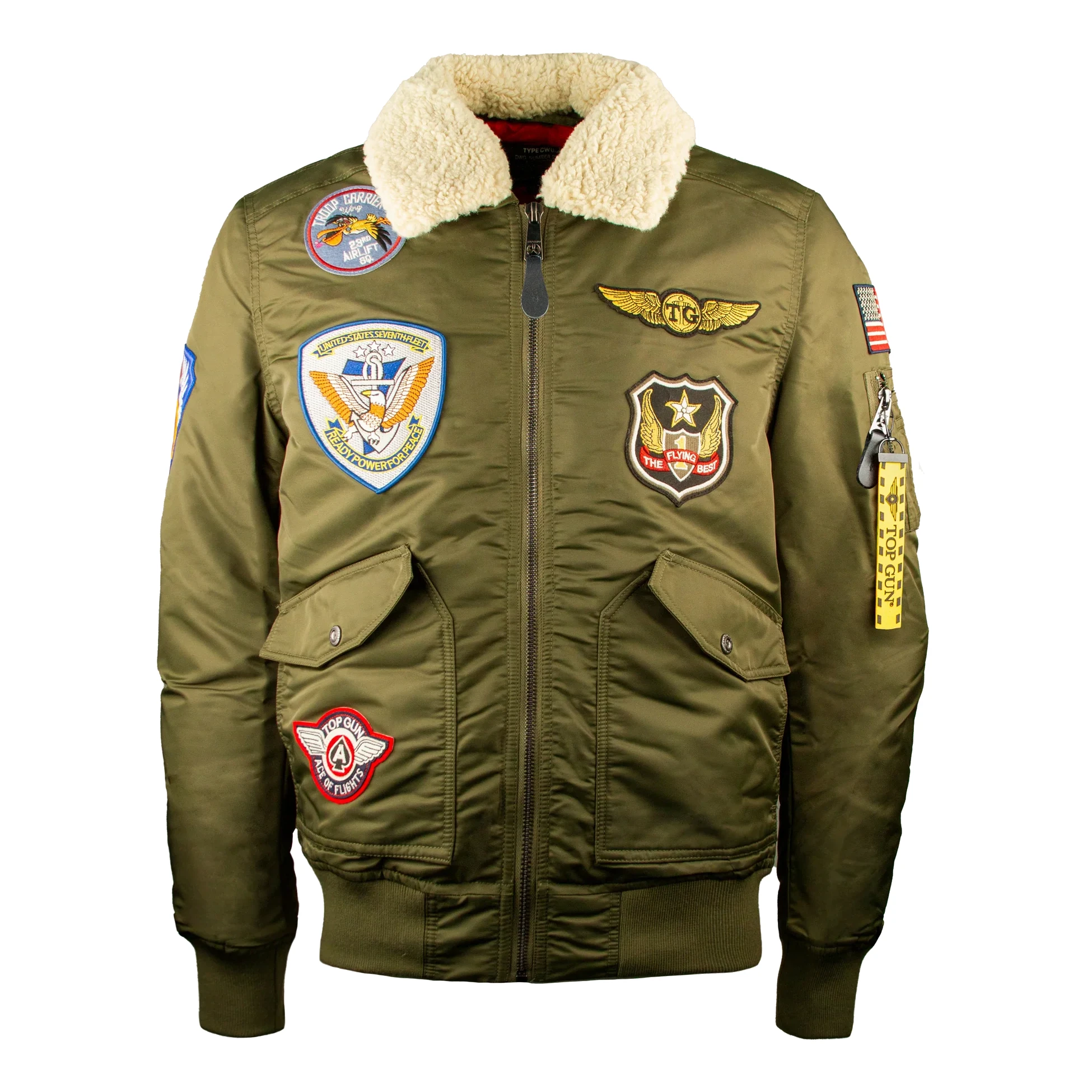 Top Gun Coronado Shearling Bomber Green Satin Jacket