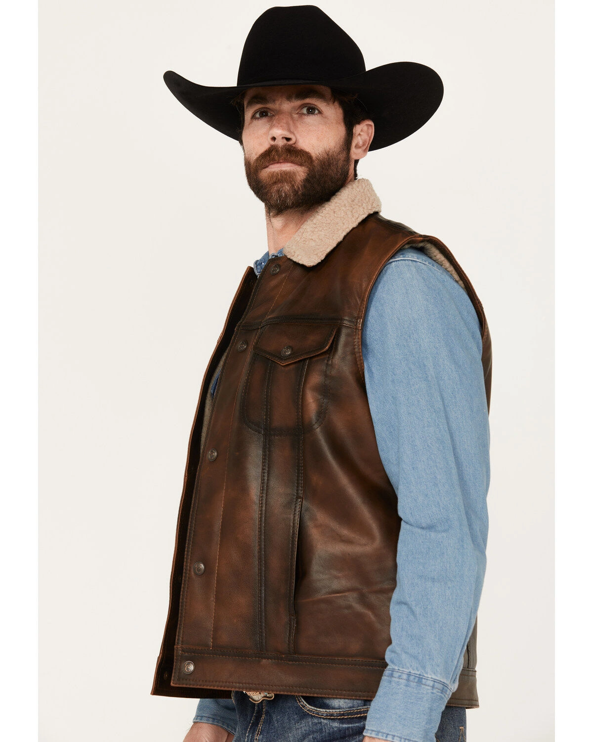 Alternative view of Men's Sherpa Lined Brown Leather Vest