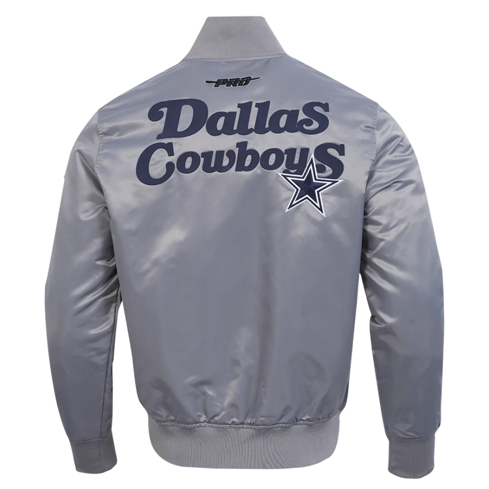 Dallas Cowboys Souvenir Full-Snap Satin Varsity Gray Jacket - Image 4