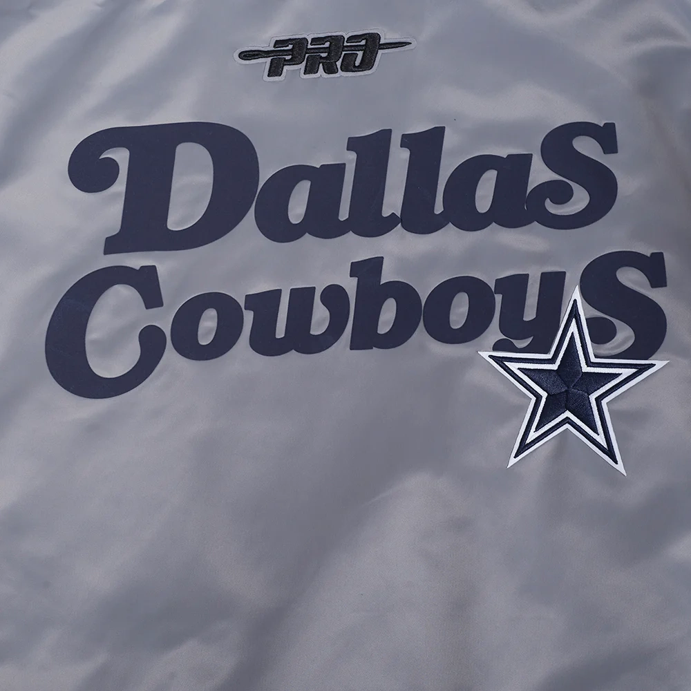 Dallas Cowboys Souvenir Full-Snap Satin Varsity Gray Jacket - Image 8