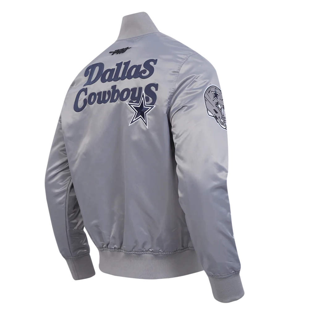 Dallas Cowboys Souvenir Full-Snap Satin Varsity Gray Jacket - Image 3