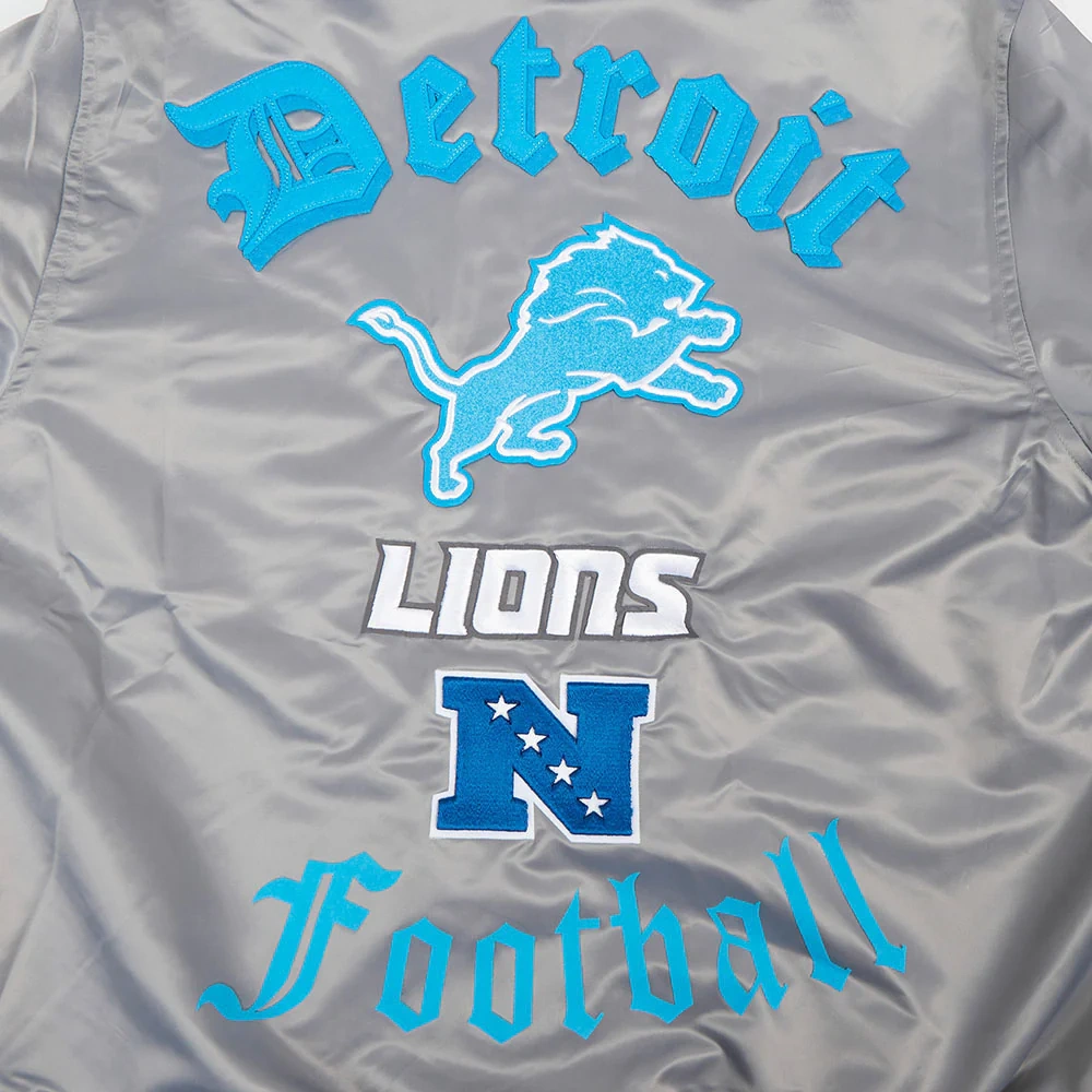Detroit Lions Old English Full-Snap Satin Varsity Grey Jacket - Image 8