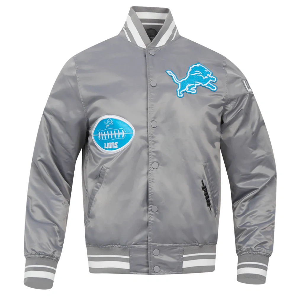 Detroit Lions Old English Full-Snap Satin Varsity Grey Jacket