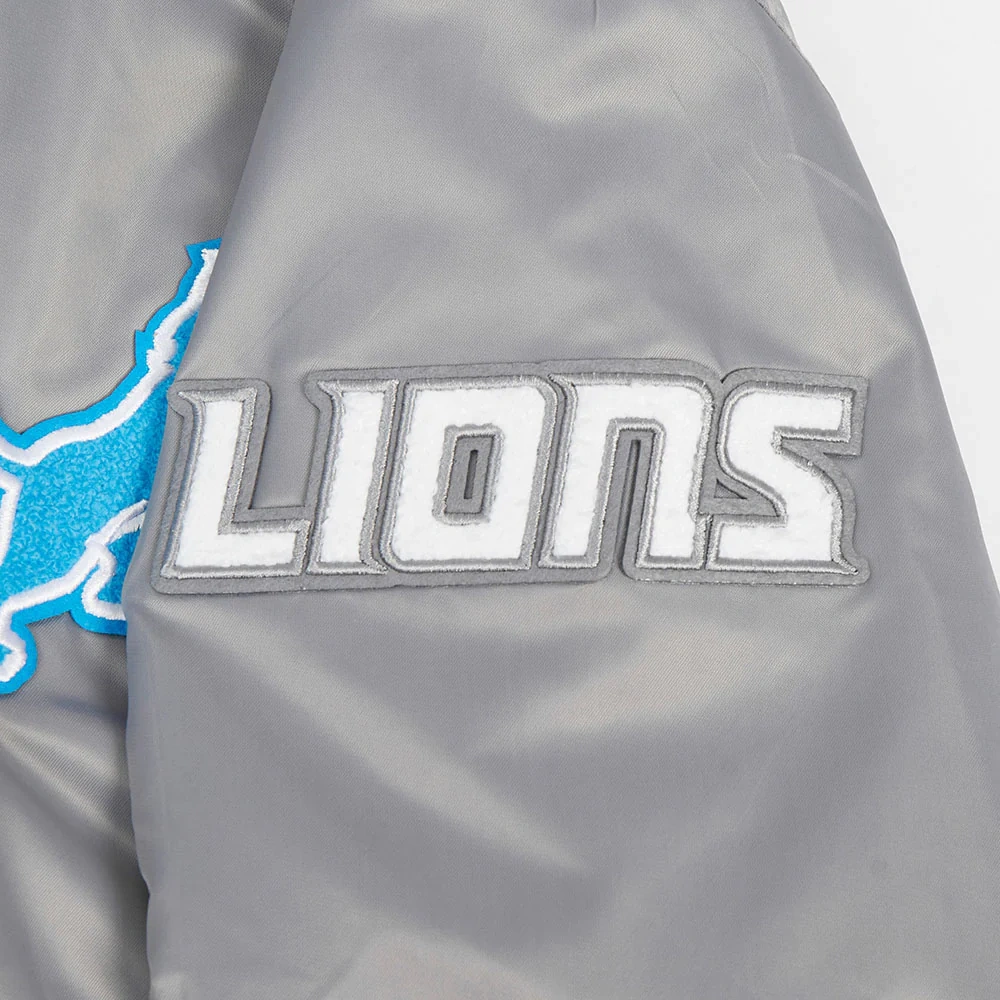 Detroit Lions Old English Full-Snap Satin Varsity Grey Jacket - Image 7