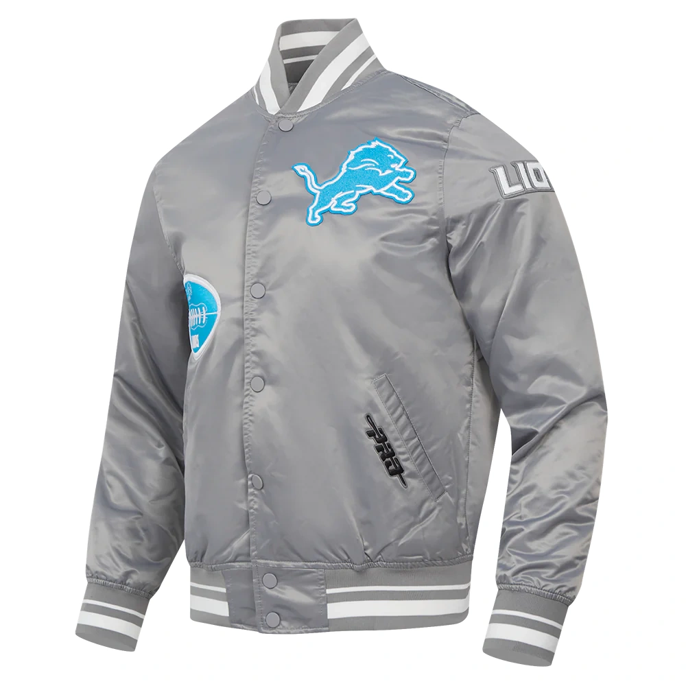 Alternative view of Detroit Lions Old English Full-Snap Satin Varsity Grey Jacket