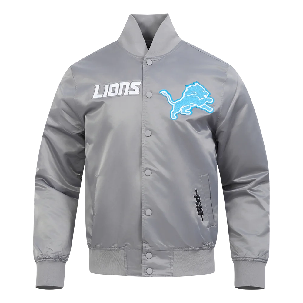 Detroit Lions Souvenir Full-Snap Satin Varsity Gray Jacket