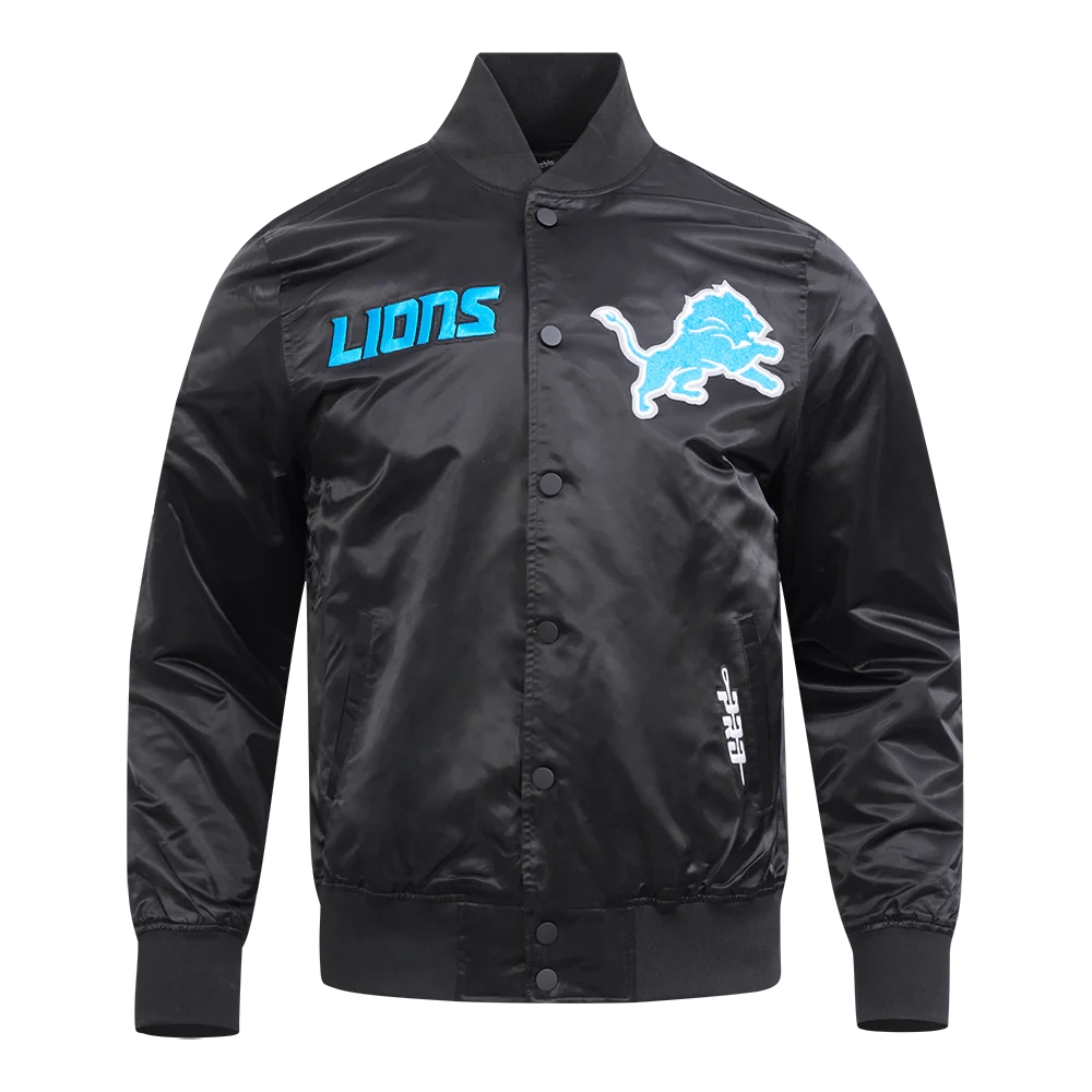 Detroit Lions Souvenir Full-Snap Satin Varsity Black Jacket