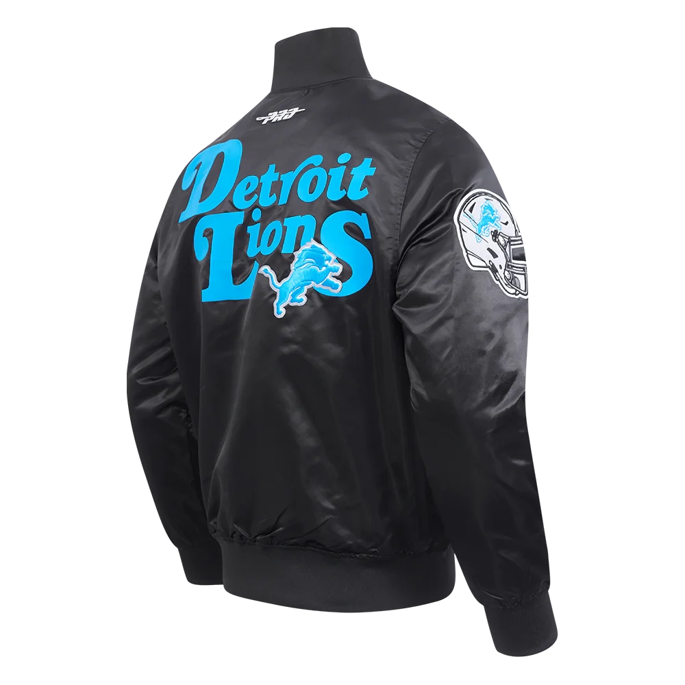 Detroit Lions Souvenir Full-Snap Satin Varsity Black Jacket - Image 3