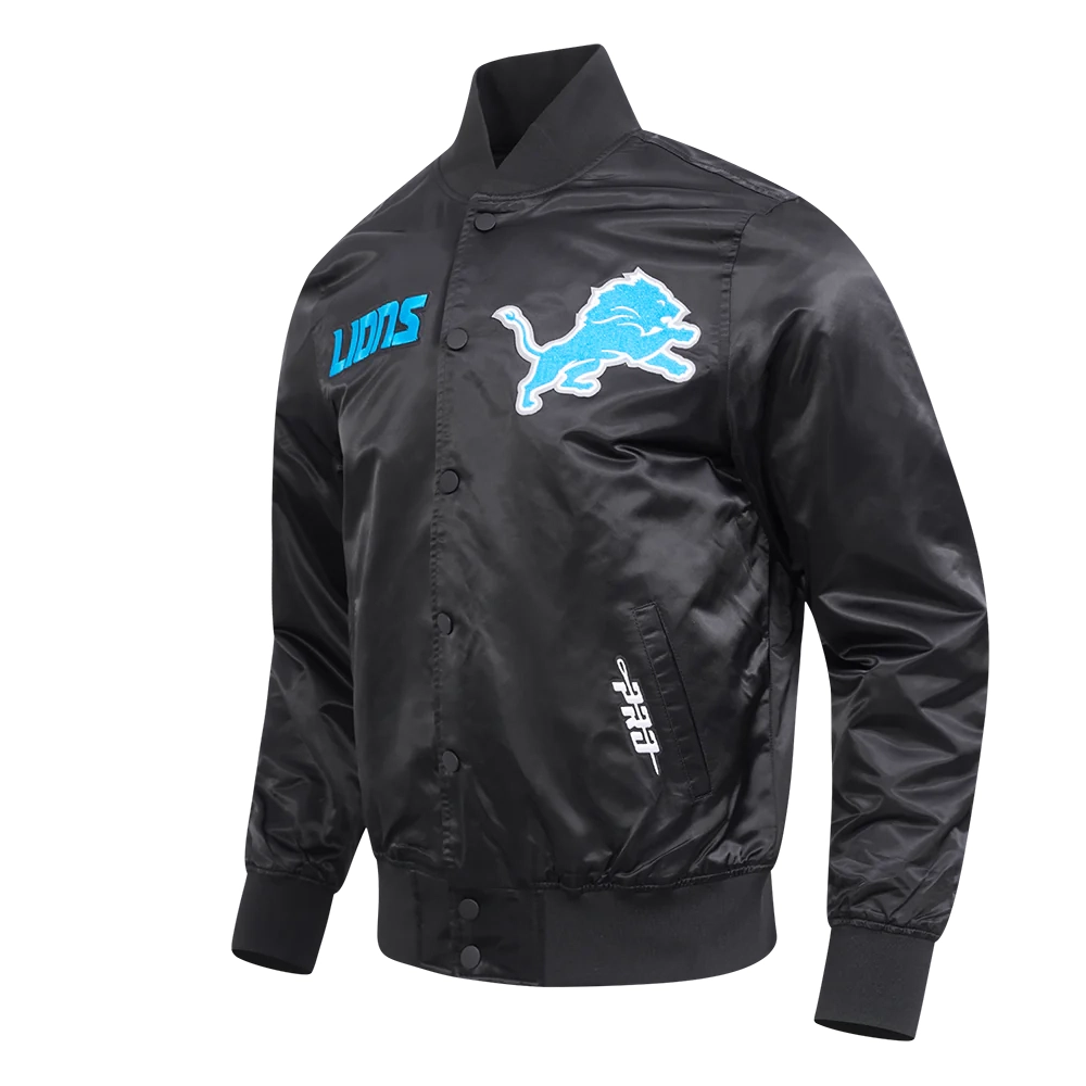 Alternative view of Detroit Lions Souvenir Full-Snap Satin Varsity Black Jacket