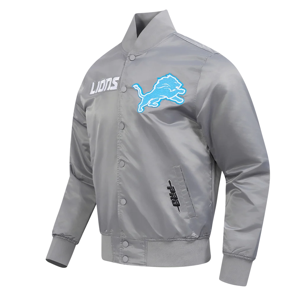 Alternative view of Detroit Lions Souvenir Full-Snap Satin Varsity Gray Jacket
