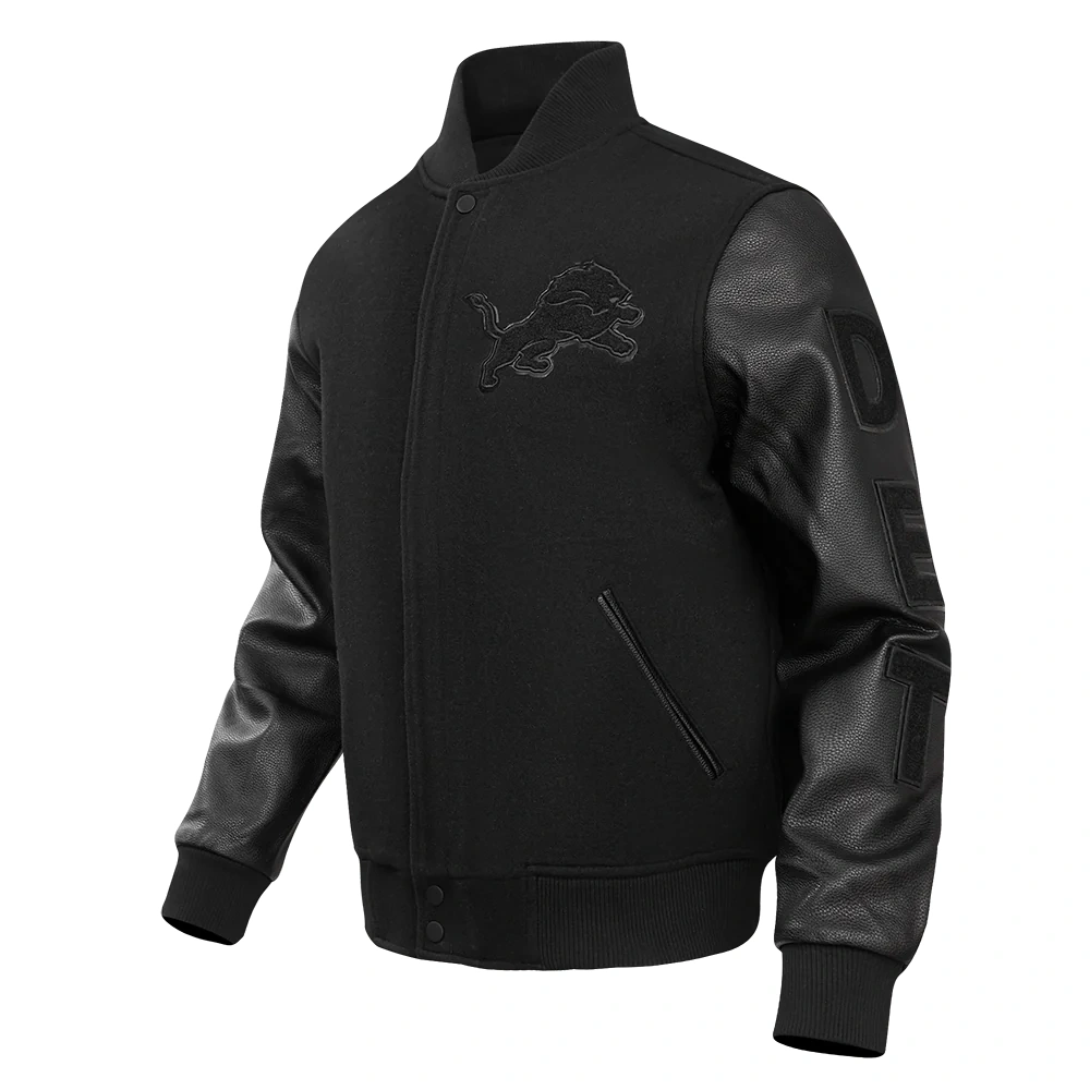 Alternative view of Detroit Lions Triple Black Wool & Leather Varsity Black Jacket