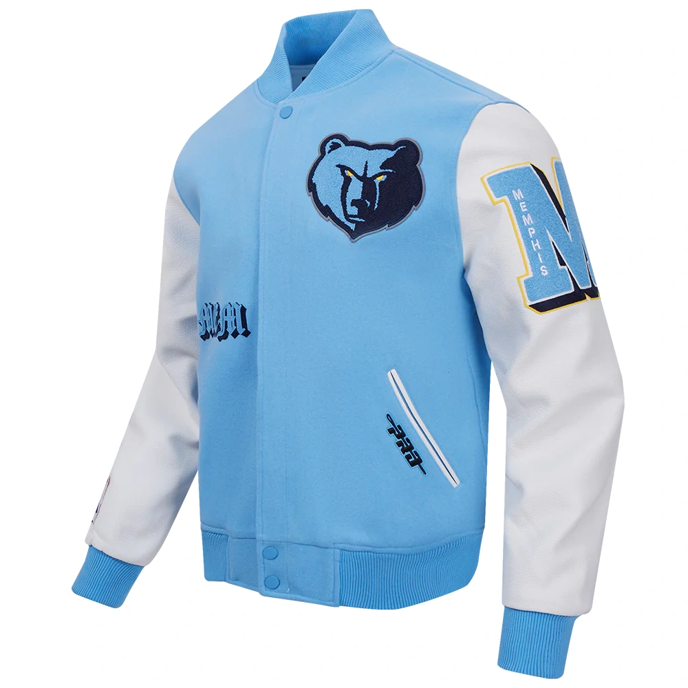 Alternative view of Memphis Grizzlies Old English Wool & Leather Varsity Blue/White Jacket