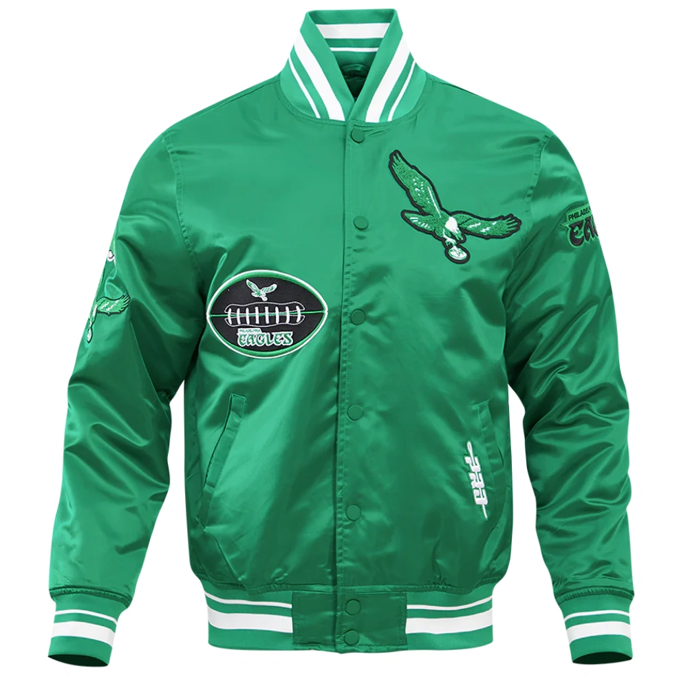 Philadelphia Eagles Old English Full-Snap Satin Varsity Green Jacket