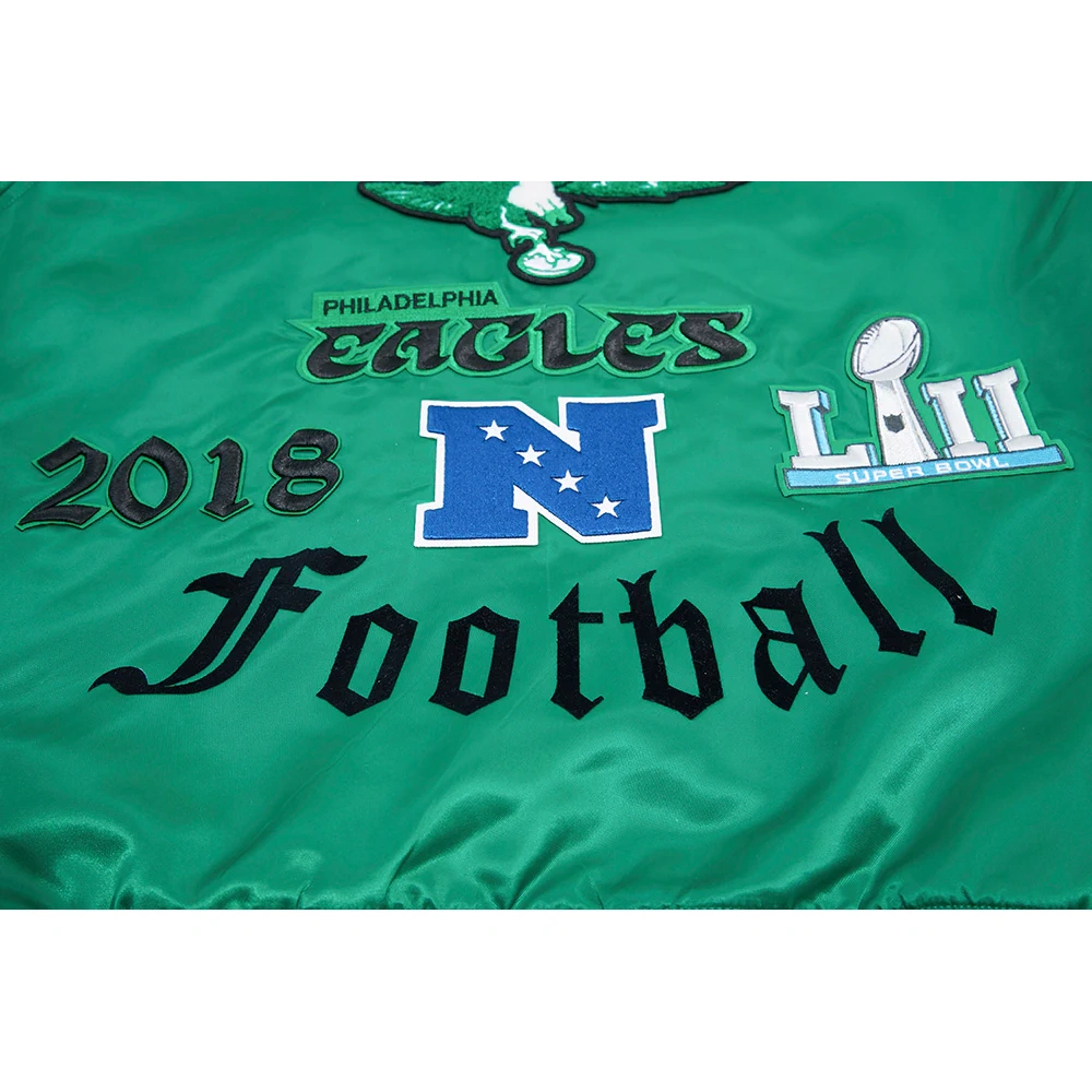 Philadelphia Eagles Old English Full-Snap Satin Varsity Green Jacket - Image 11