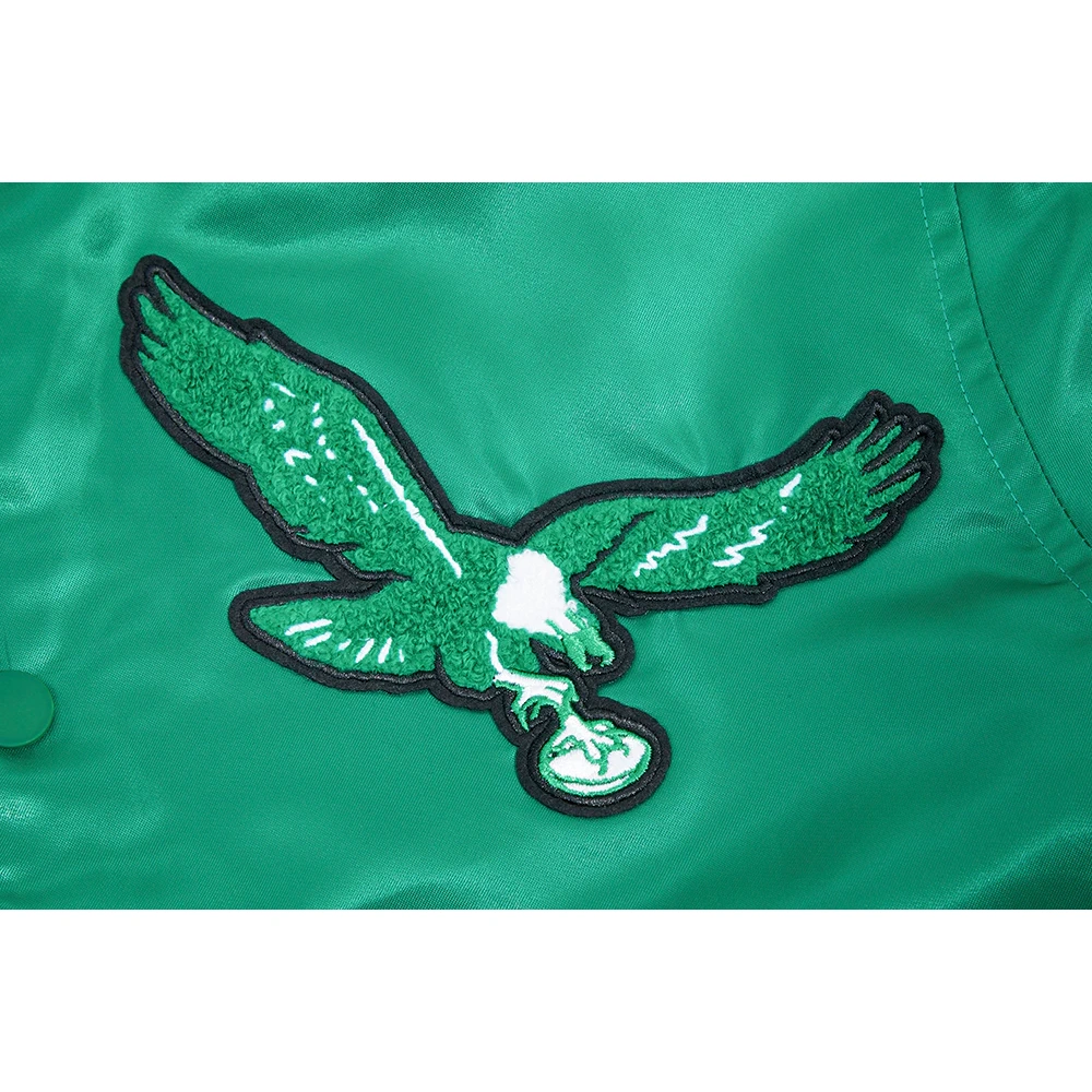 Philadelphia Eagles Old English Full-Snap Satin Varsity Green Jacket - Image 5