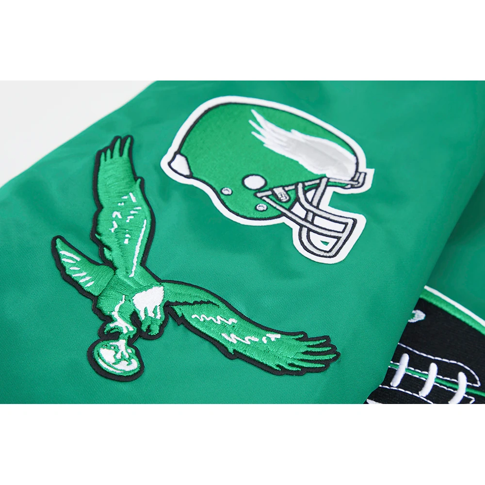 Philadelphia Eagles Old English Full-Snap Satin Varsity Green Jacket - Image 8