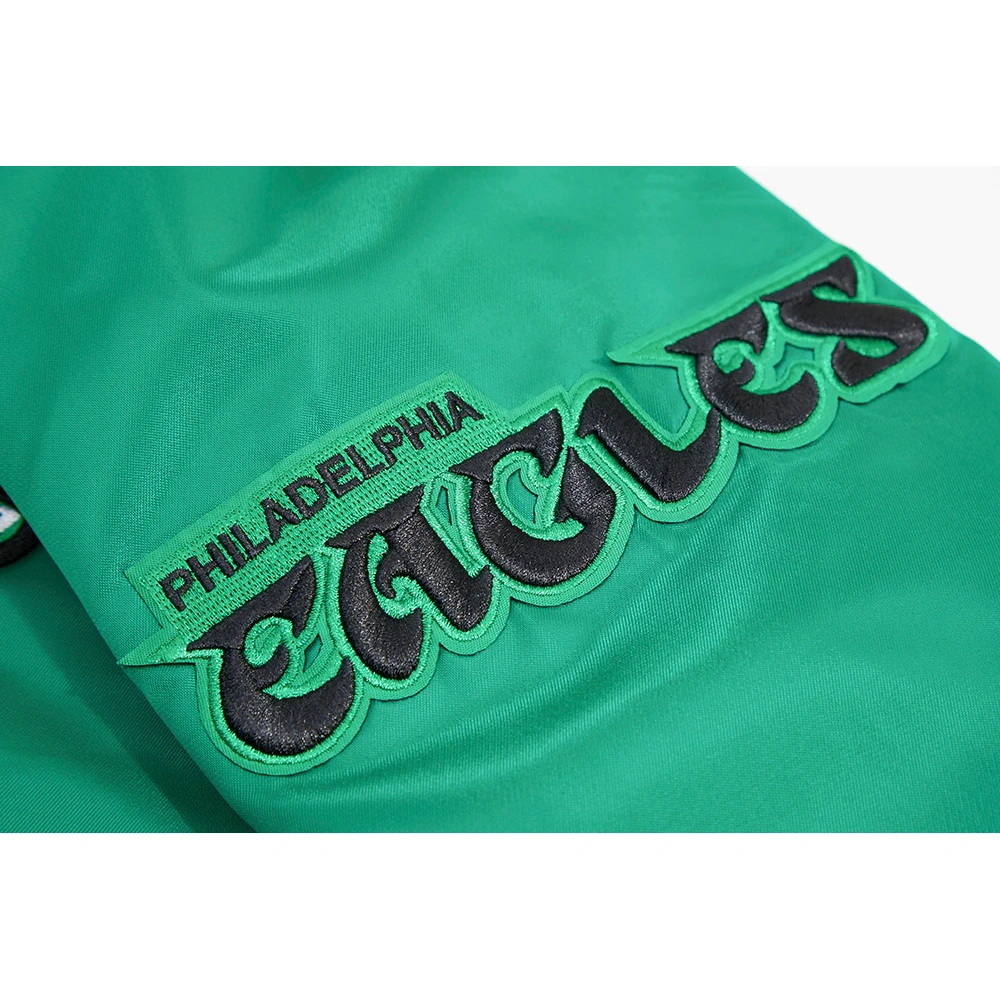 Philadelphia Eagles Old English Full-Snap Satin Varsity Green Jacket - Image 9