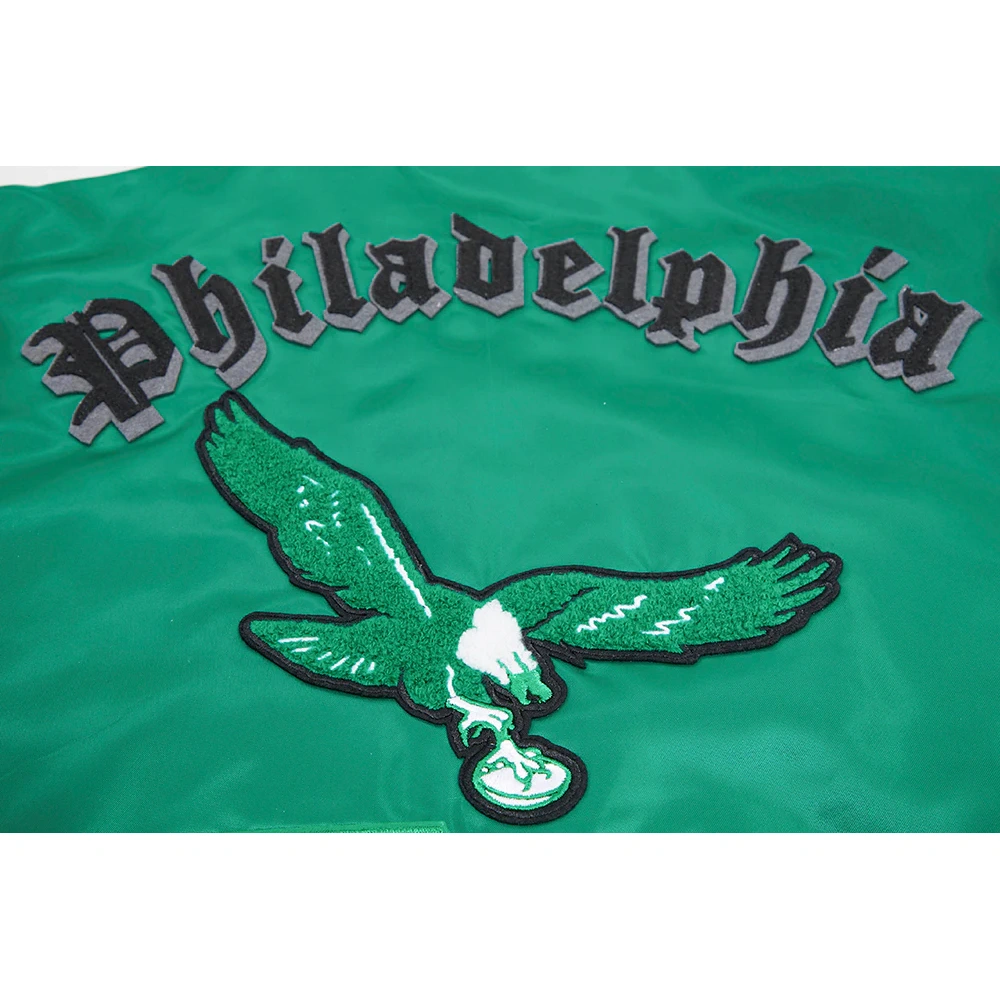 Philadelphia Eagles Old English Full-Snap Satin Varsity Green Jacket - Image 10