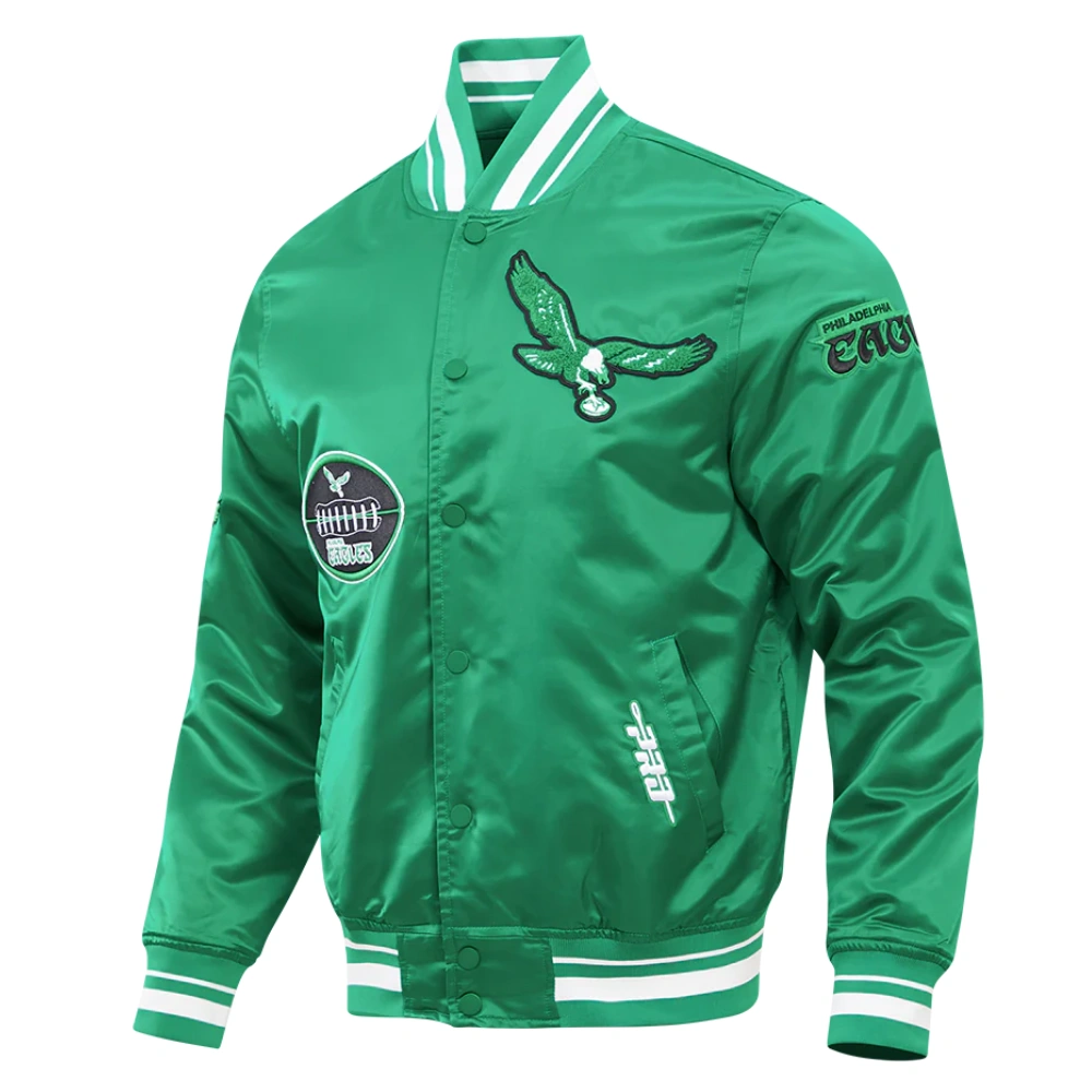 Alternative view of Philadelphia Eagles Old English Full-Snap Satin Varsity Green Jacket