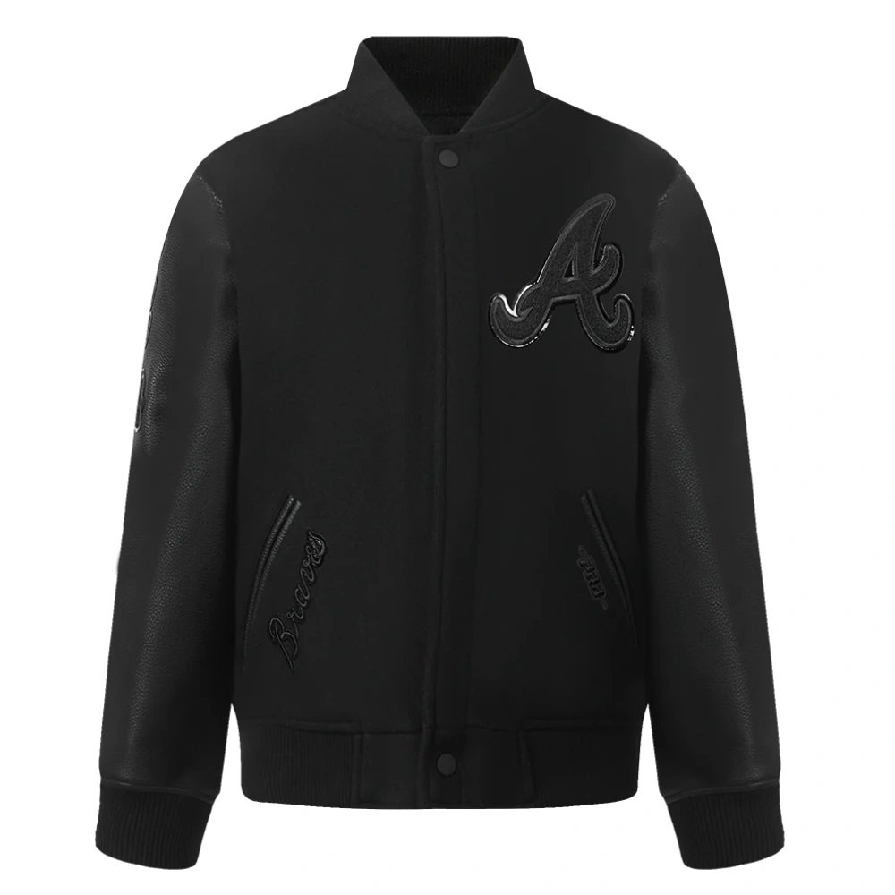 Women's Atlanta Braves Triple Black Wool & Leather Varsity Jacket