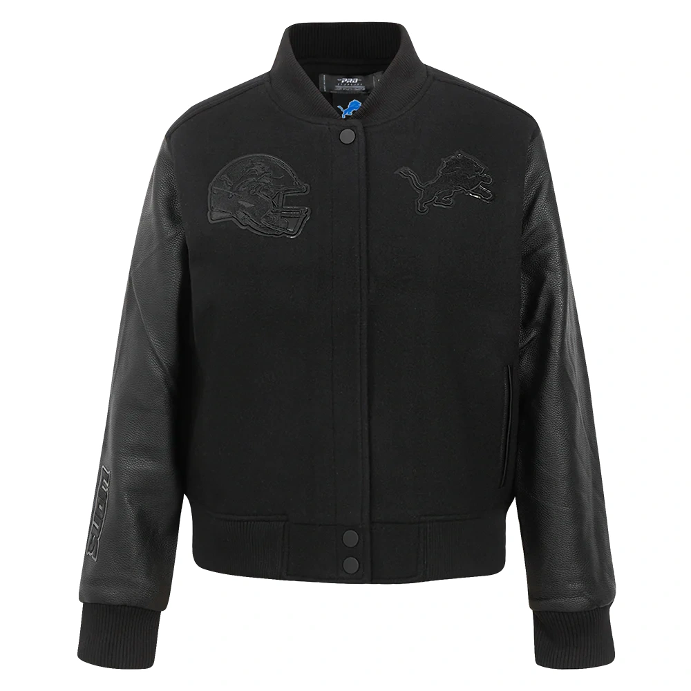 Women's Detroit Lions Triple Black Wool & Leather Varsity Black Jacket