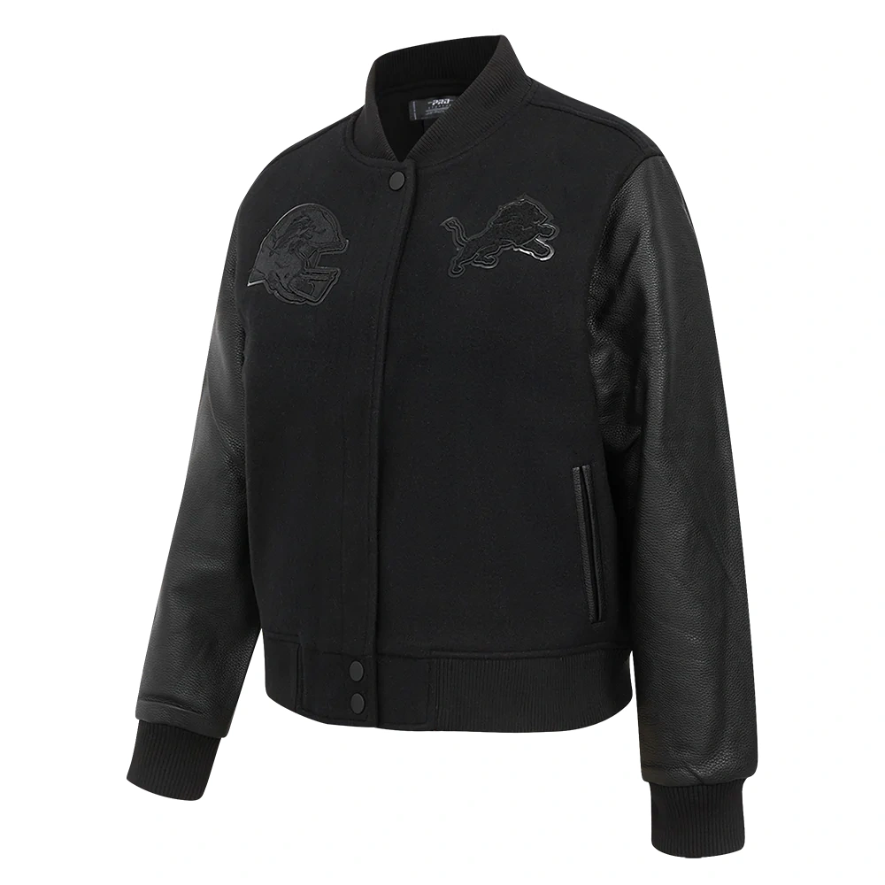 Alternative view of Women's Detroit Lions Triple Black Wool & Leather Varsity Black Jacket