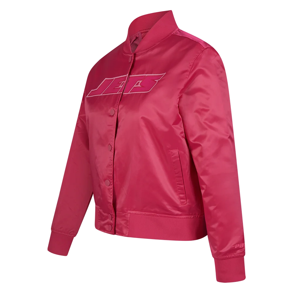 Alternative view of Women's New York Jets Triple Pink Satin Varsity Pink Jacket