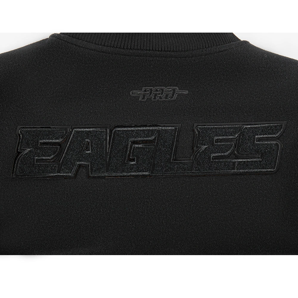 Women's Philadelphia Eagles Triple Black Wool & Leather Varsity Black Jacket - Image 8