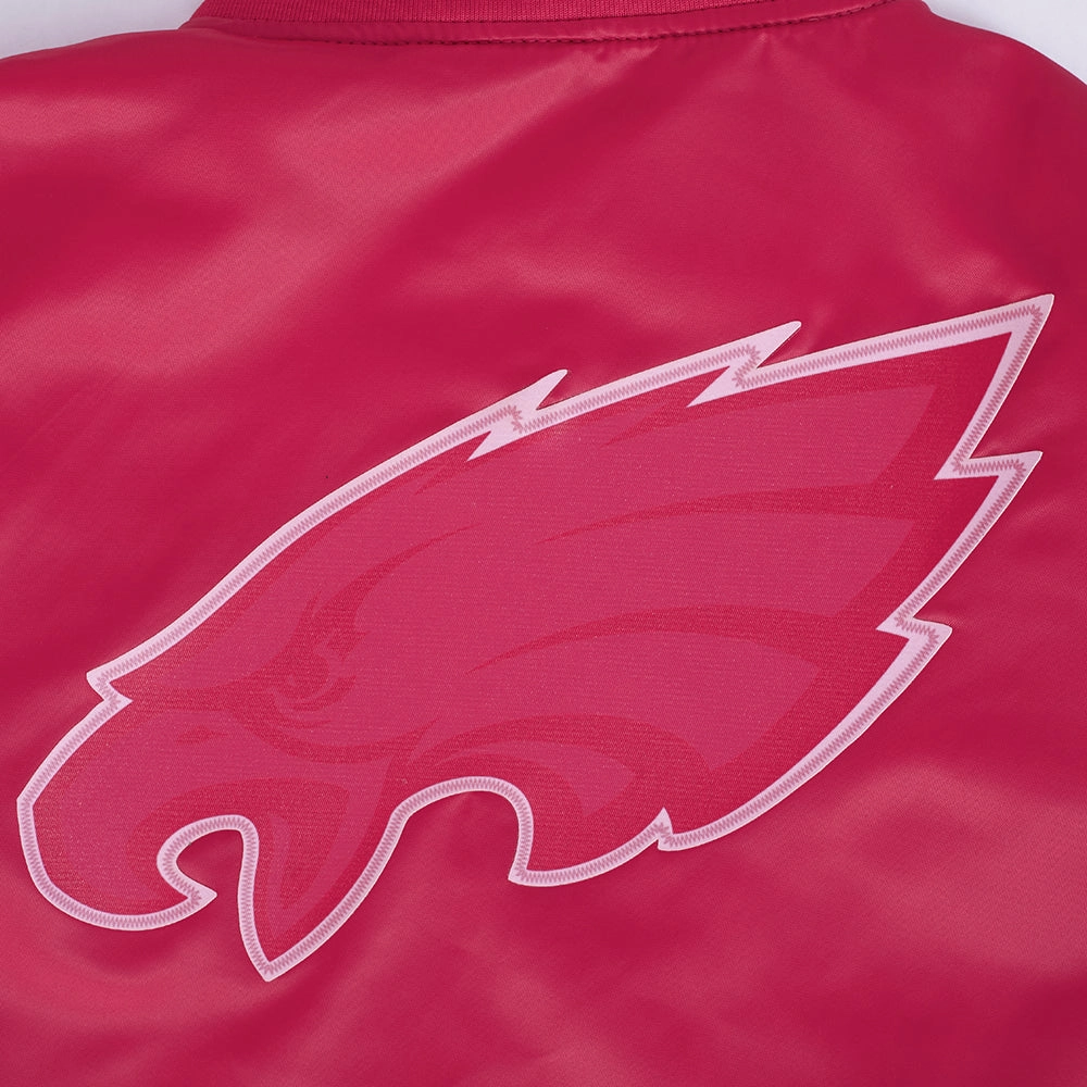 Women's Philadelphia Eagles Triple Pink Satin Varsity Pink Jacket - Image 8